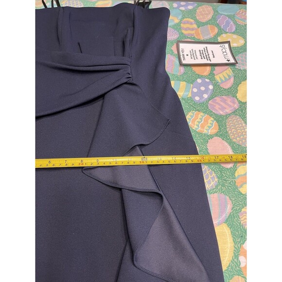 Betsy & Adam Ruffle Cascade Strapless Fit Flare Navy Prom Evening Gown Dress 4 - Picture 9 of 16